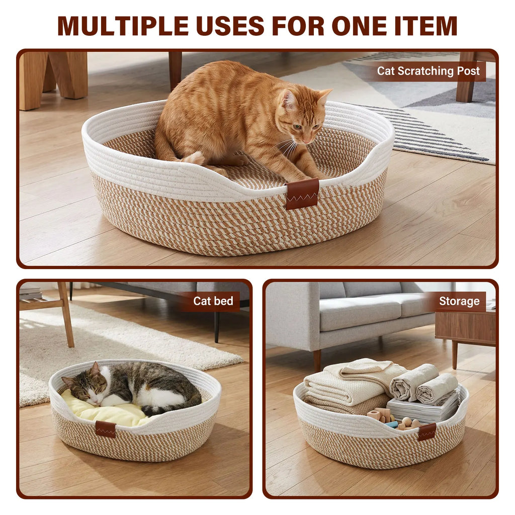 Panier Tressé pour Chat - Coussin Amovible 4 Saisons
