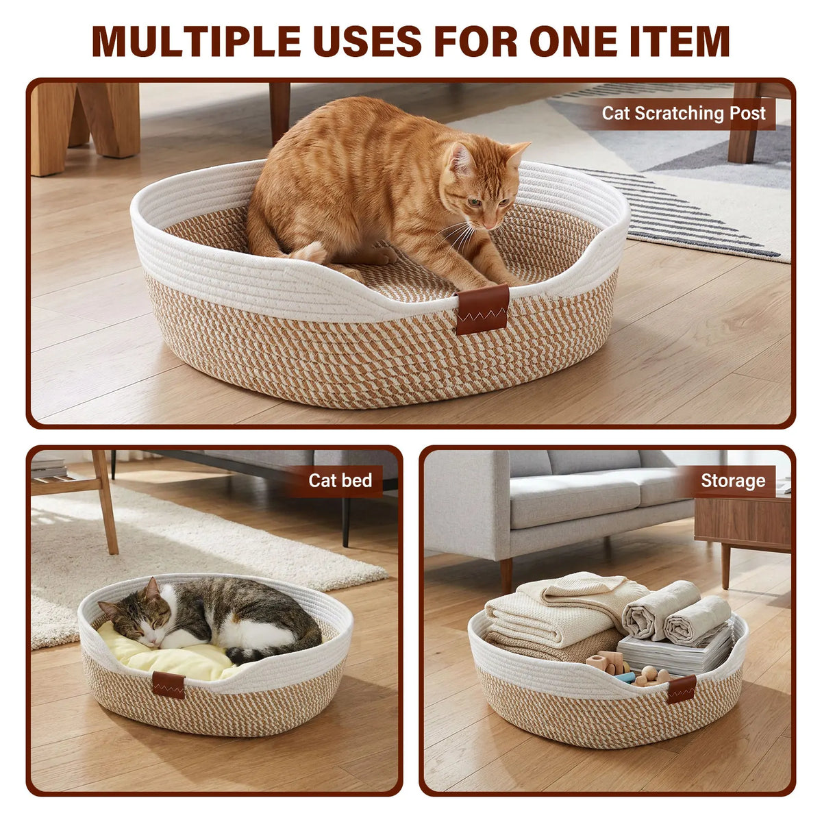 Panier Tressé pour Chat - Coussin Amovible 4 Saisons