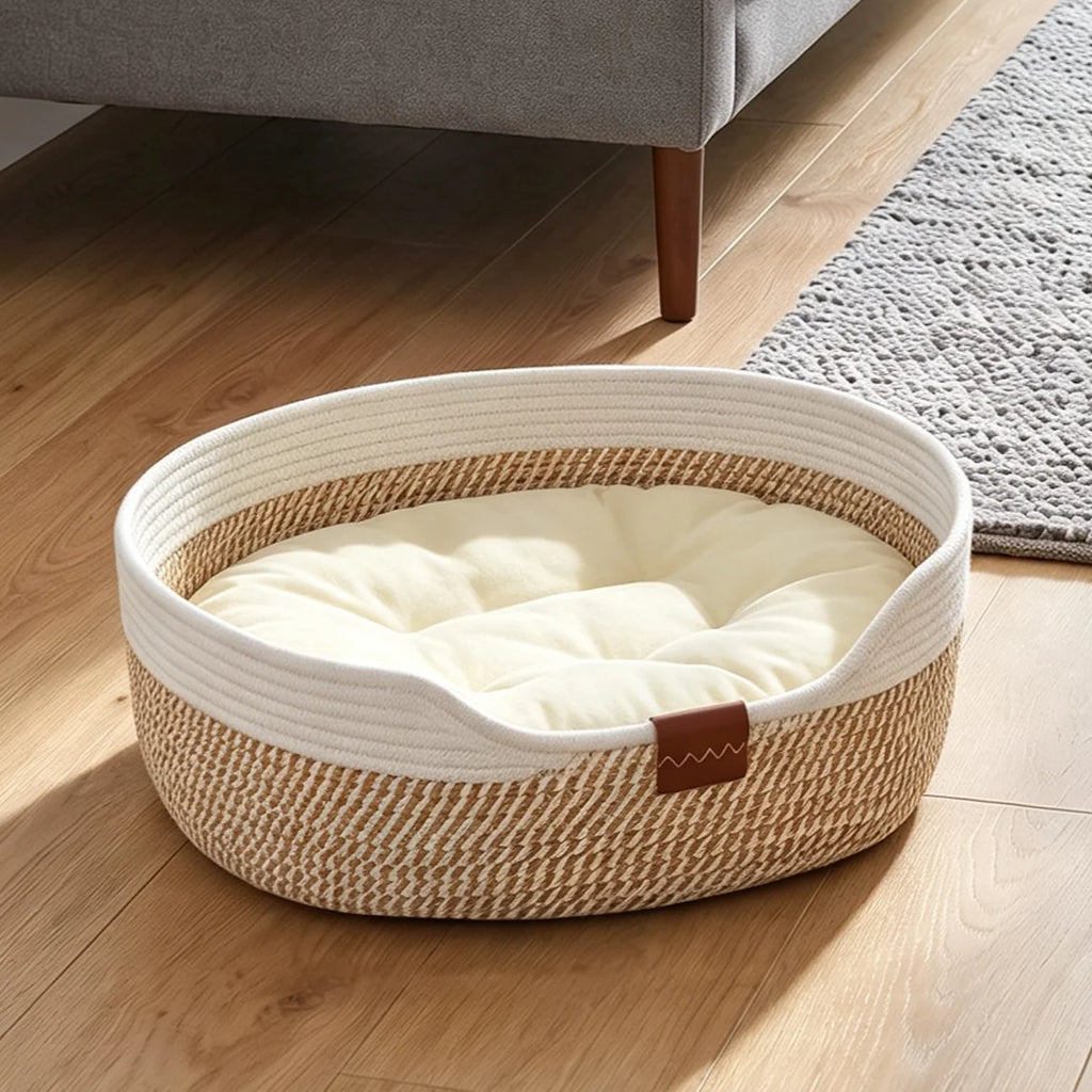 Panier Tressé pour Chat - Coussin Amovible 4 Saisons