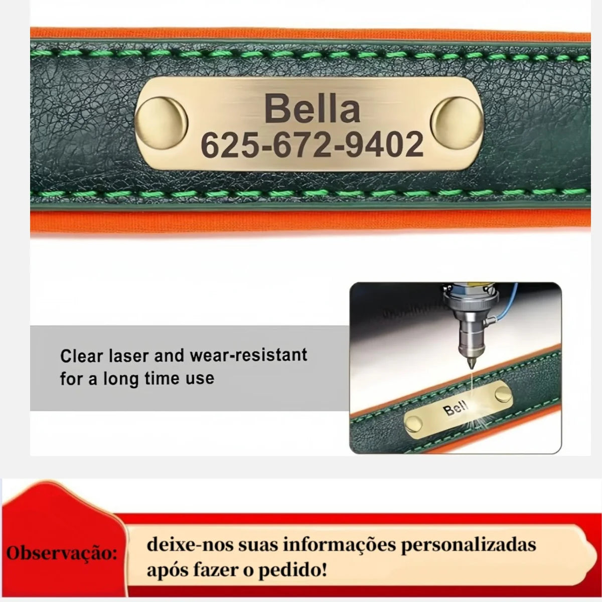 Collier pour Chien Personnalisé en Cuir - Plaque Gravée avec Nom et Numéro