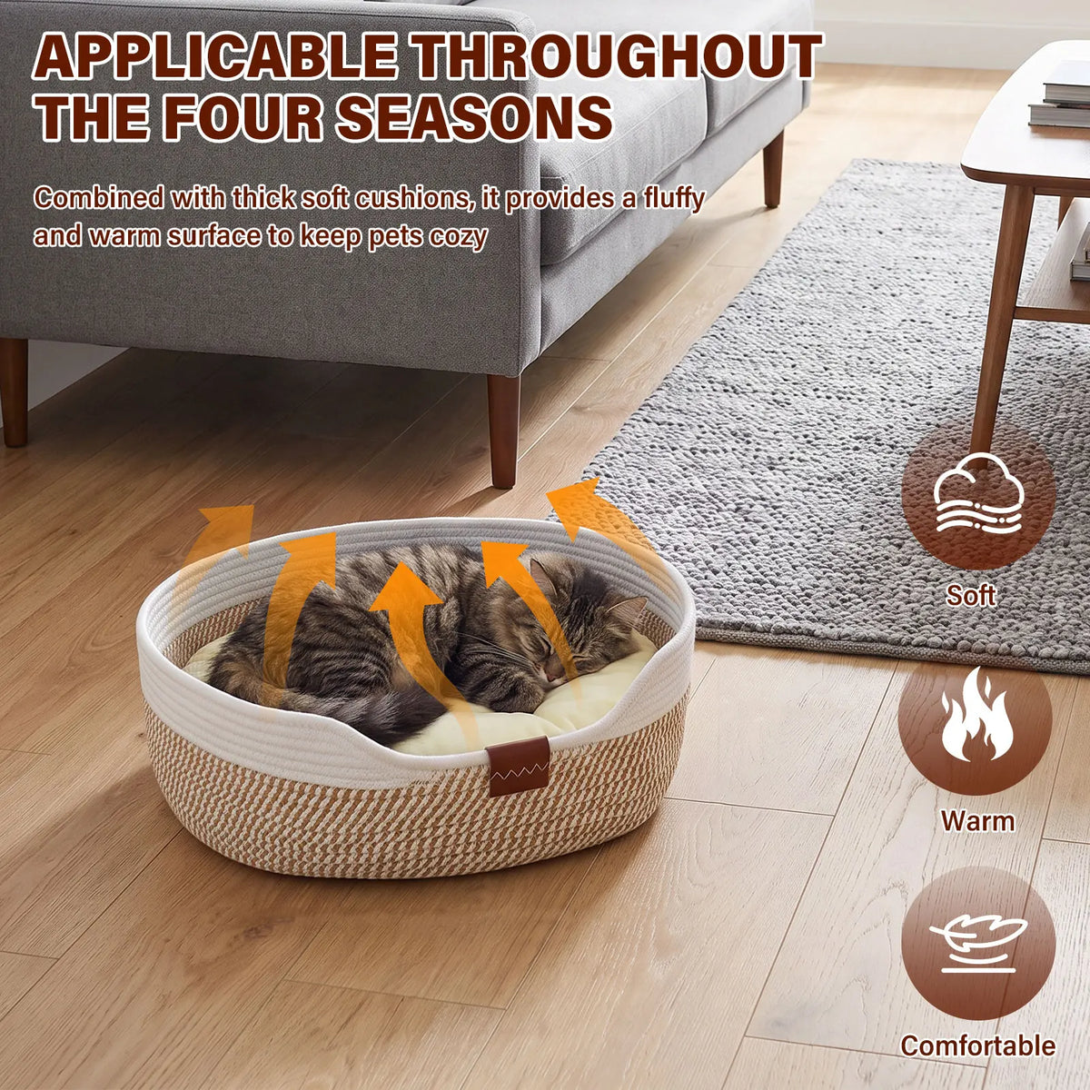 Panier Tressé pour Chat - Coussin Amovible 4 Saisons
