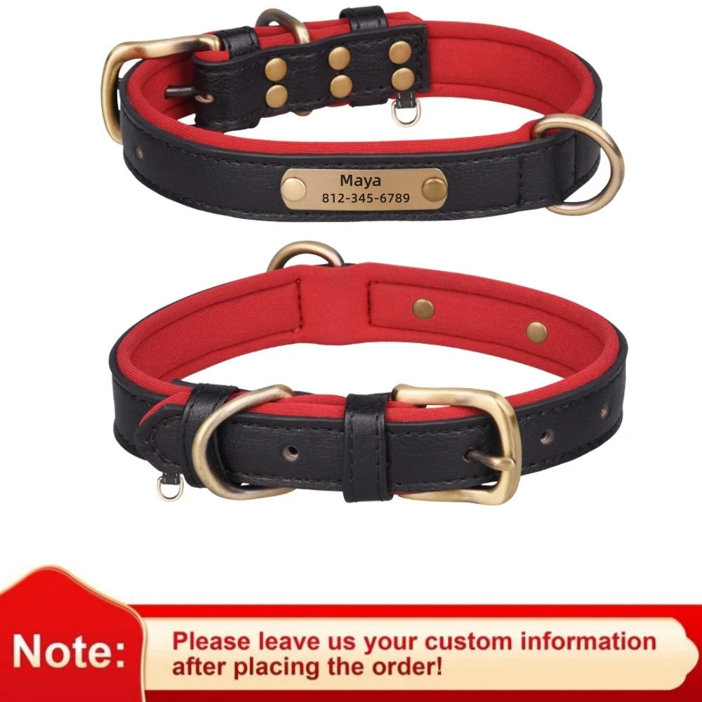 Collier pour Chien Personnalisé en Cuir - Plaque Gravée avec Nom et Numéro
